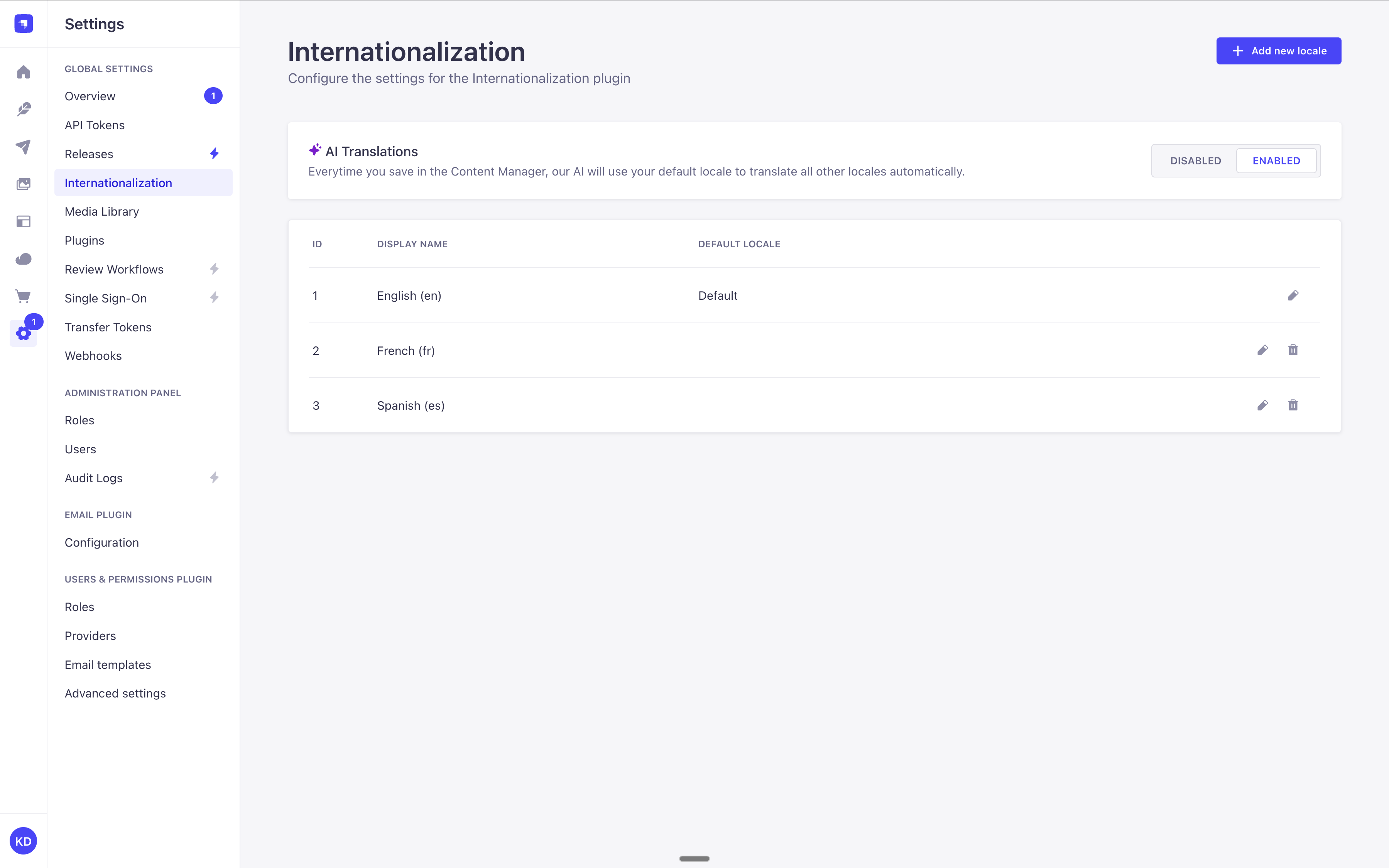 Internationalization settings